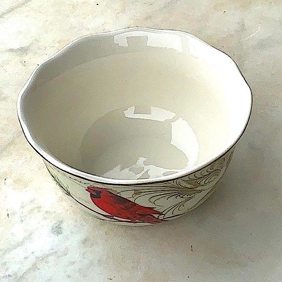 222 FIFTH HOLIDAY WISHES BOWL SOUP CEREAL 5 3/4TH INCH NEW RED CARDINAL PINE NEW - Picture 5 of 7